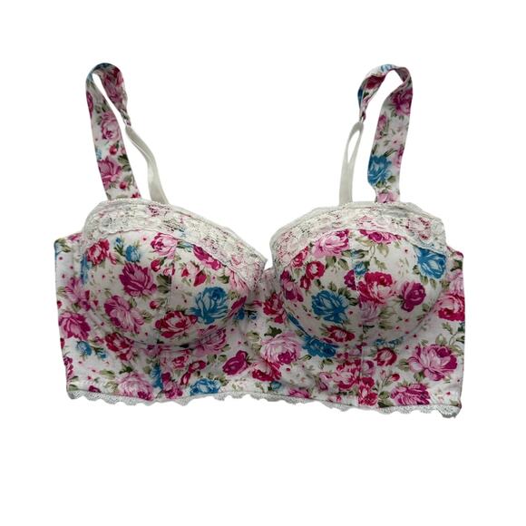 Forever 21 Floral Vintage-Style Lace Bralette – Pink & Blue Roses 34B - Picture 1 of 3